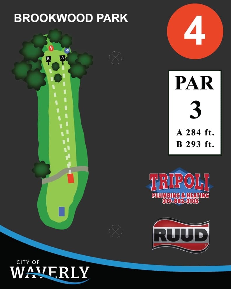 Hole 4 tee sign — red tees