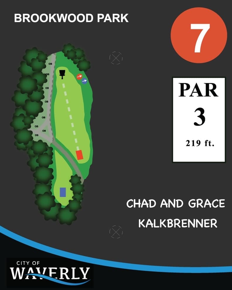 Hole 7 tee sign — red tees