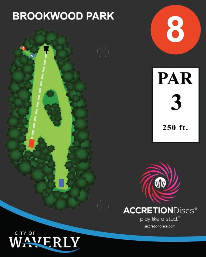 Hole 8 tee sign — red tees