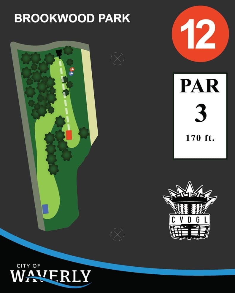 Hole 12 tee sign — red tees