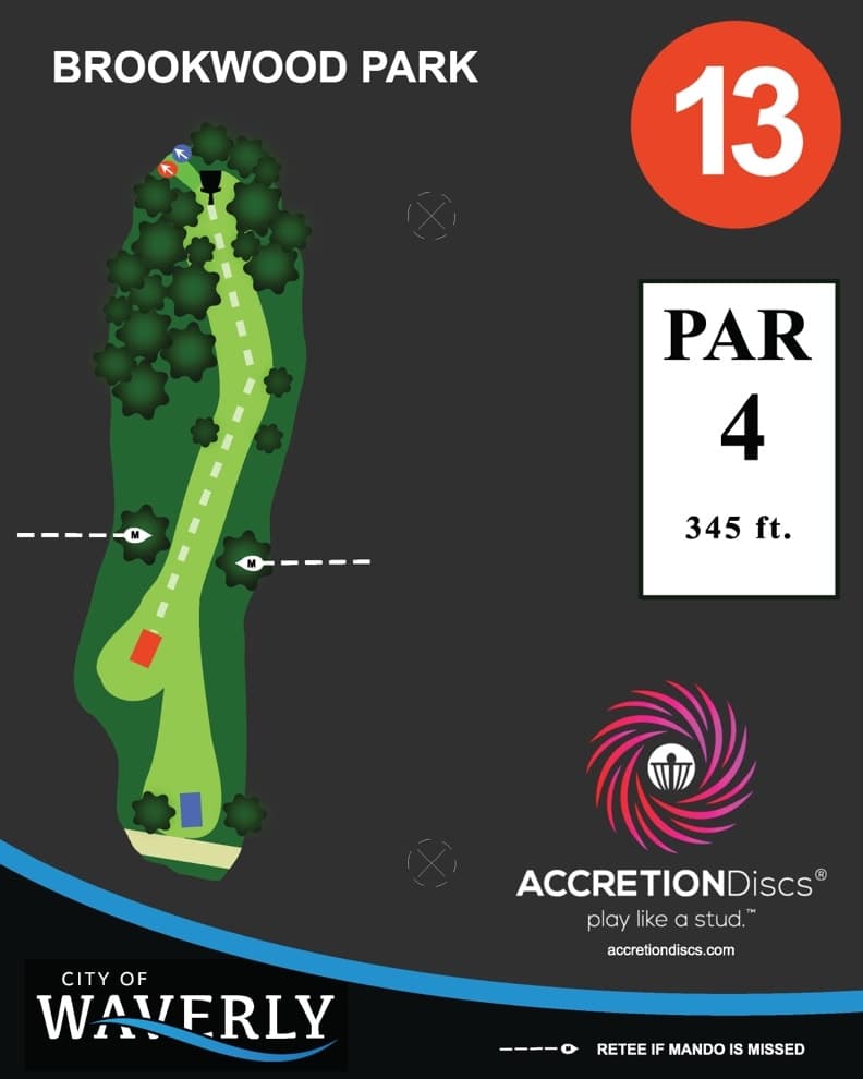 Hole 13 tee sign — red tees