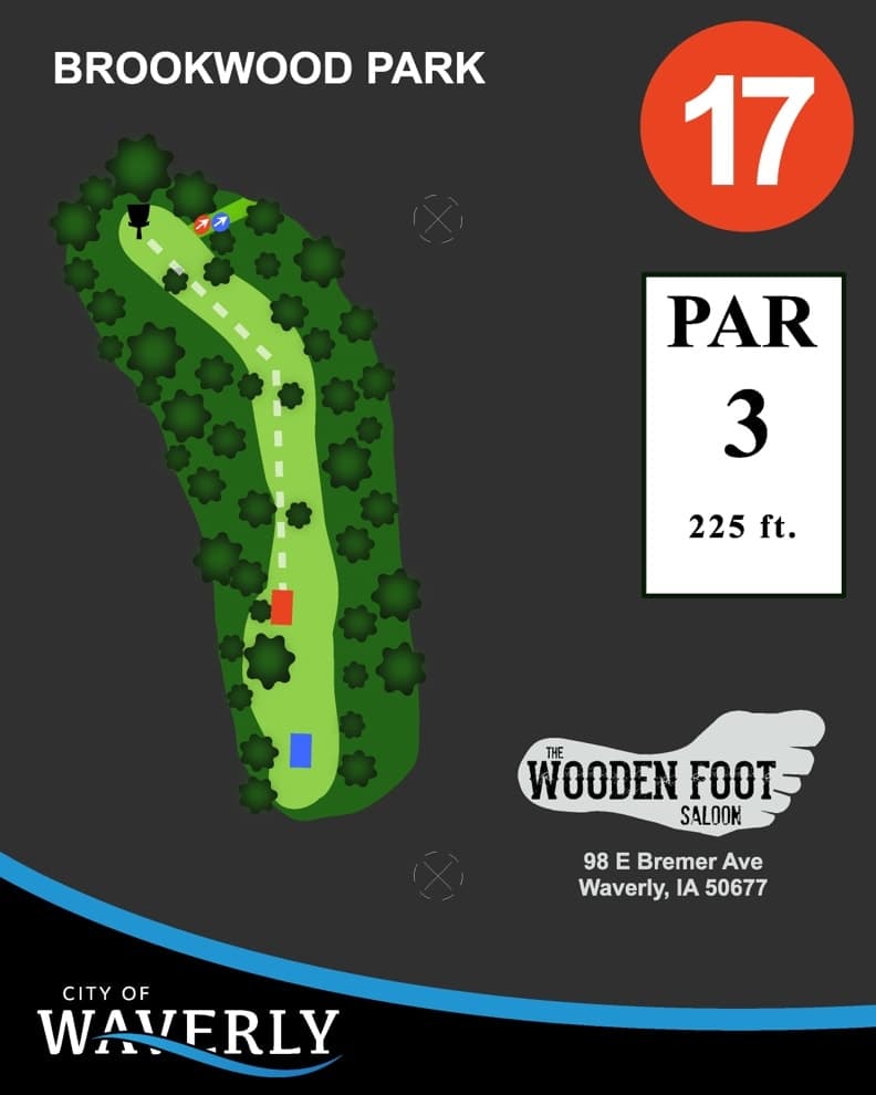 Hole 17 tee sign — red tees